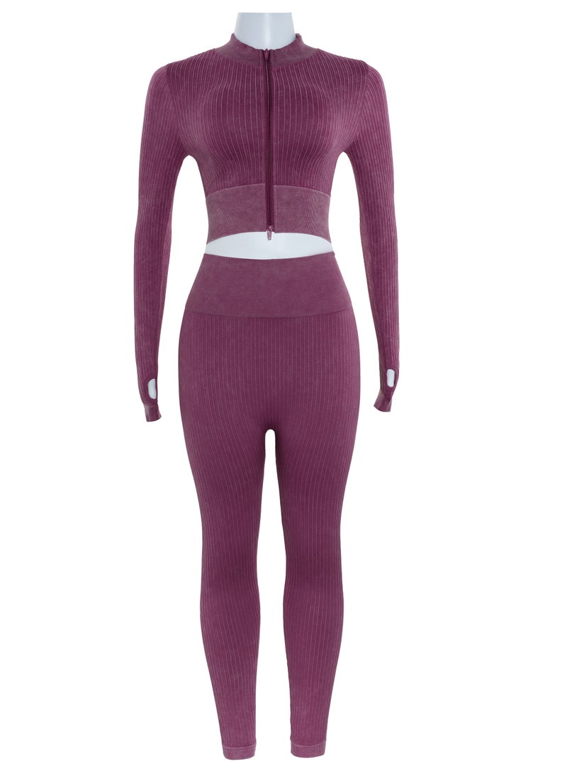 Modest Women's Full-Length Zip-Up Yoga Set – Long Sleeve & Pants, Stretchy and Slim-Fit Sportswear, Perfect for Yoga, Gym, and Outdoor Workouts - Image 1